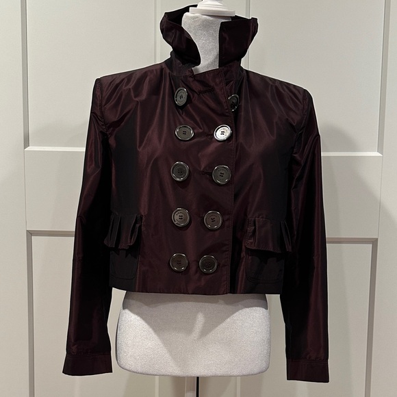 Jackets & Blazers - Womens Double-Breasted Cropped Jacket - Dark Burgundy